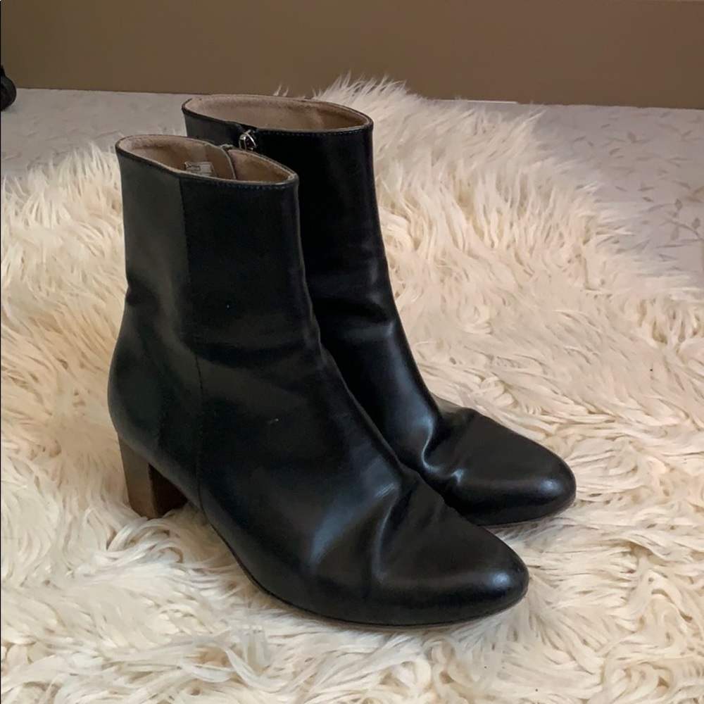Luxury vegan leather wooden heel boots